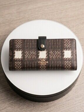 COACH Brushed Plaid Slim Wallet in Brown Multi Canvas & Leather CN015 NWT